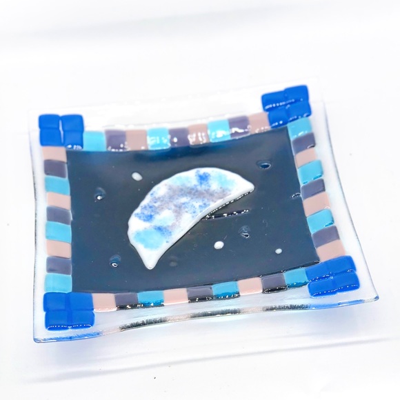 Blue Square Moon Glass plate, y2k aesthetic, - Picture 3 of 4